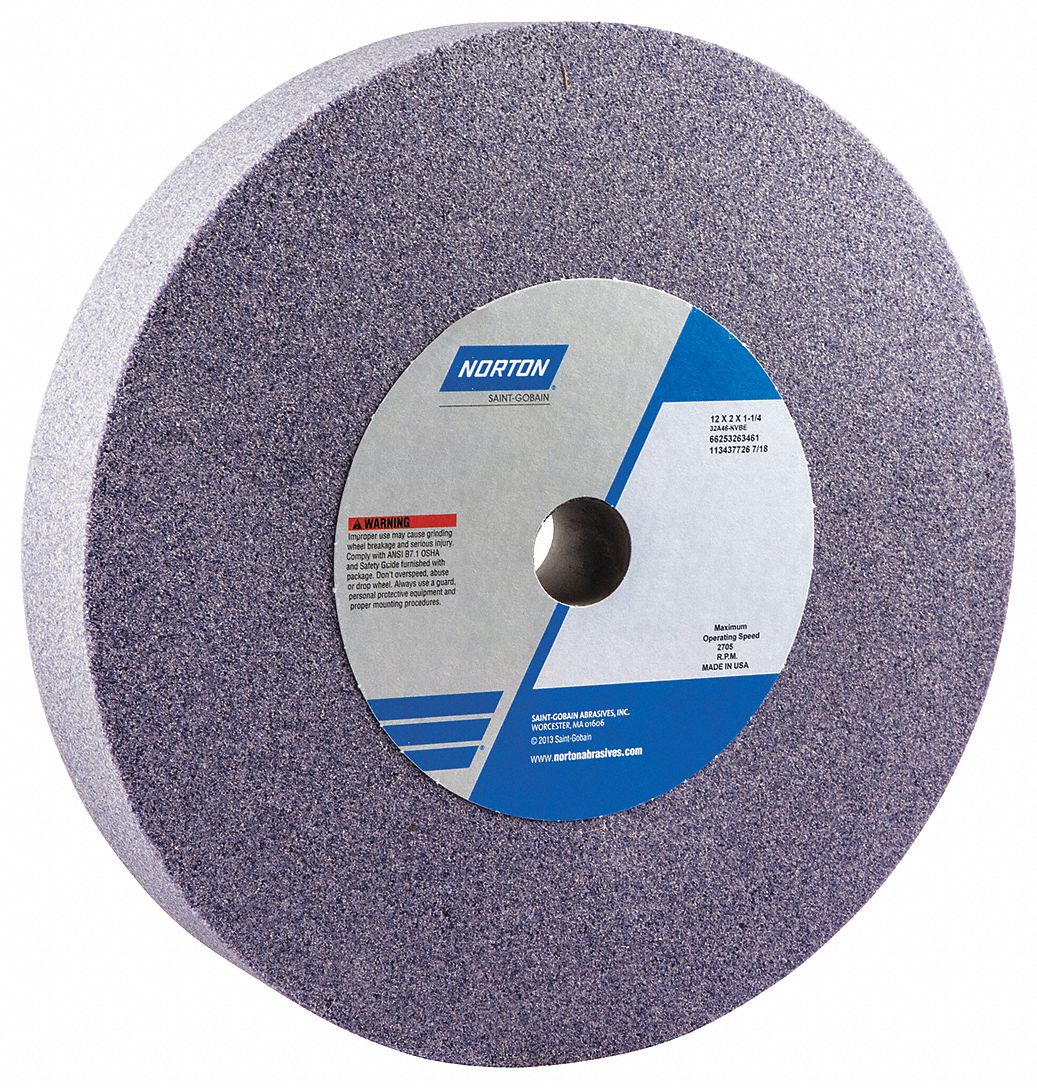 NORTON Type 1 Aluminum Oxide Straight Grinding Wheel, 12 in, 1 1/4 in