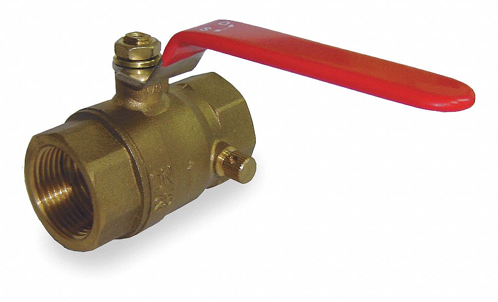 GRAINGER APPROVED Brass FNPT x FNPT Ball Valve with Drain, Lever, 1/2