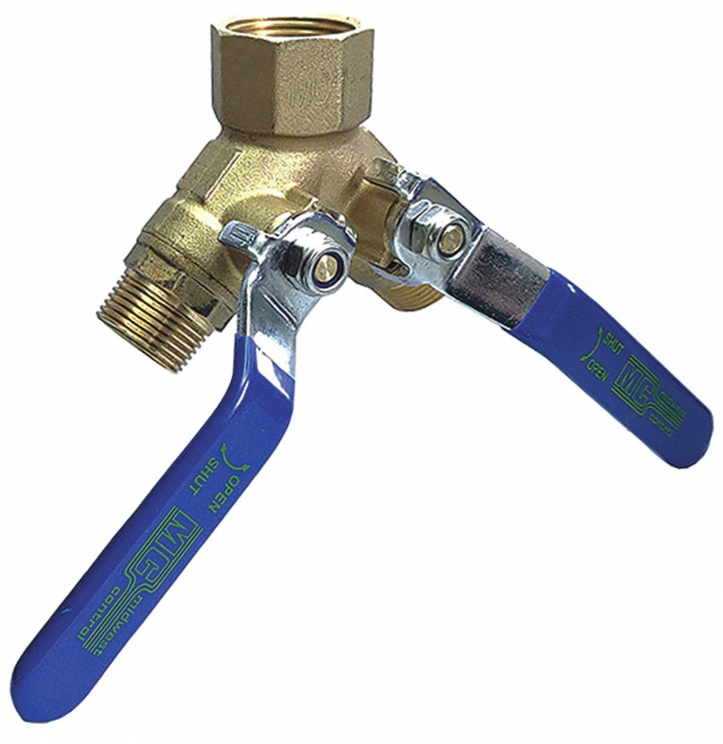 GRAINGER APPROVED Ball Valve, Brass, 3Way, 2Piece, Pipe Size 1 in x 3
