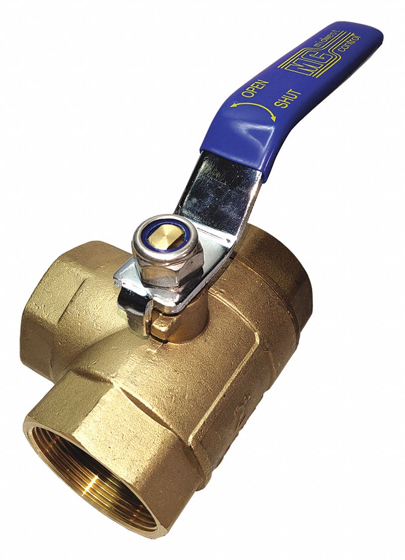 GRAINGER APPROVED Ball Valve, Brass, 3Way, 2Piece, Pipe Size 3/4 in