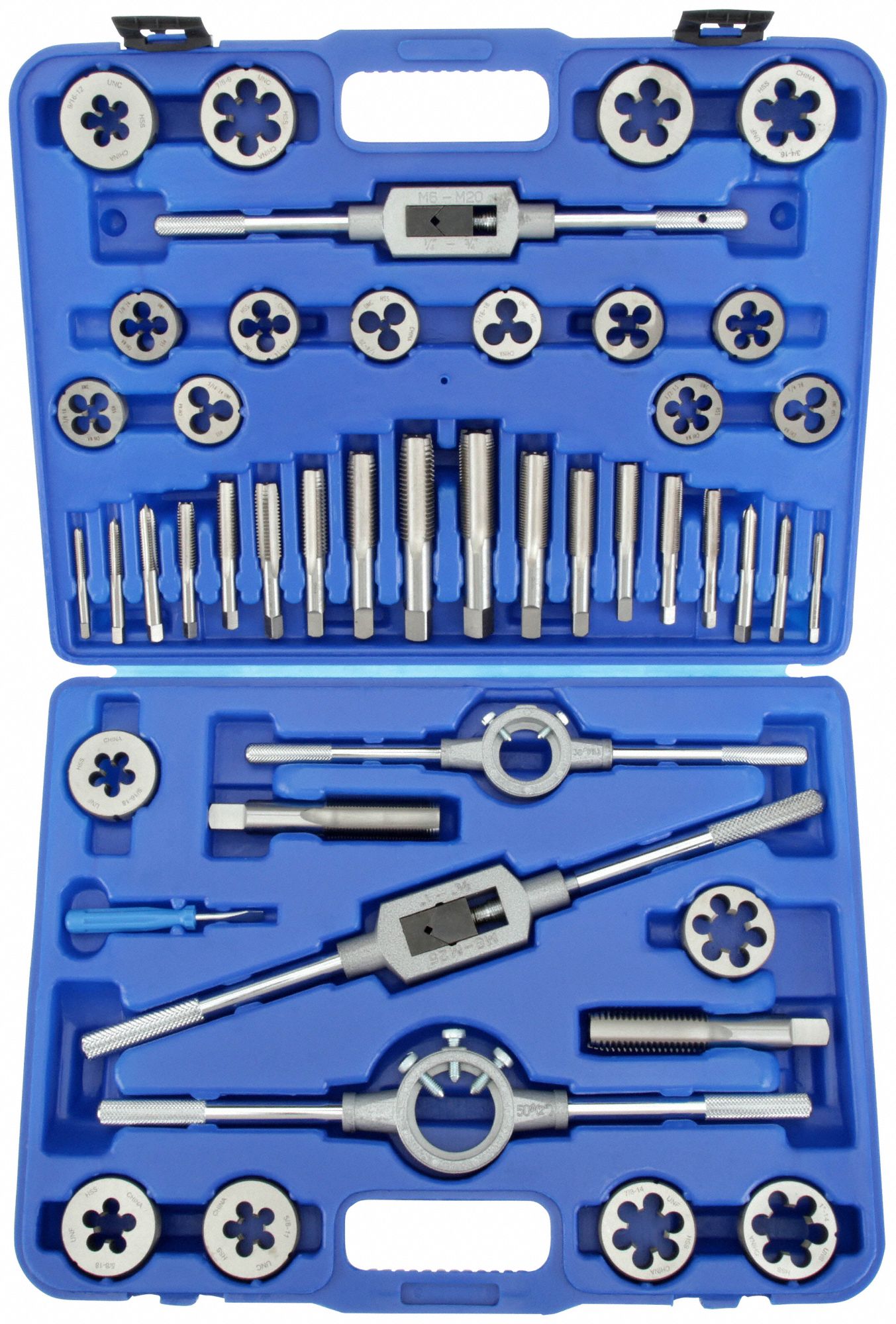 WESTWARD, 45 Pieces, 1/4"20 Min. Tap Thread Size, Tap and Die Set