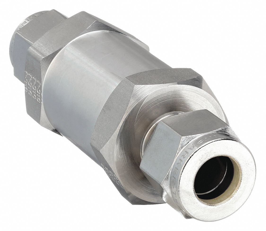 PARKER, 316 Stainless Steel, 1/4 in, Instrumentation Check Valve
