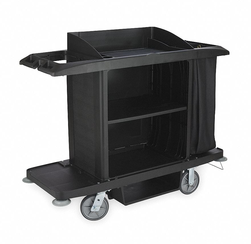 RUBBERMAID COMMERCIAL PRODUCTS Housekeeping Cart Shelf Count 3, Black