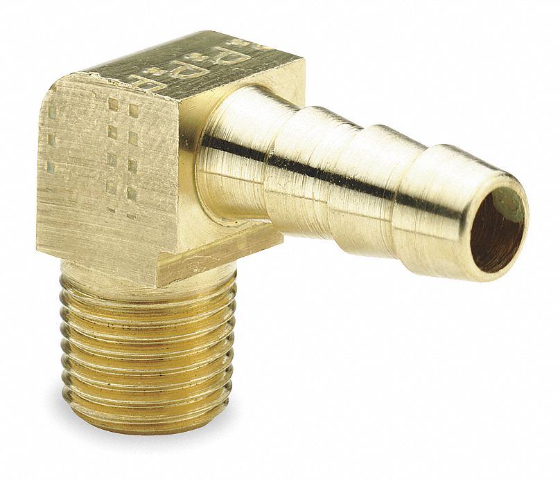 PARKER Brass Hose Barb with 90° Elbow Fitting Style, 1/2" Thread Size