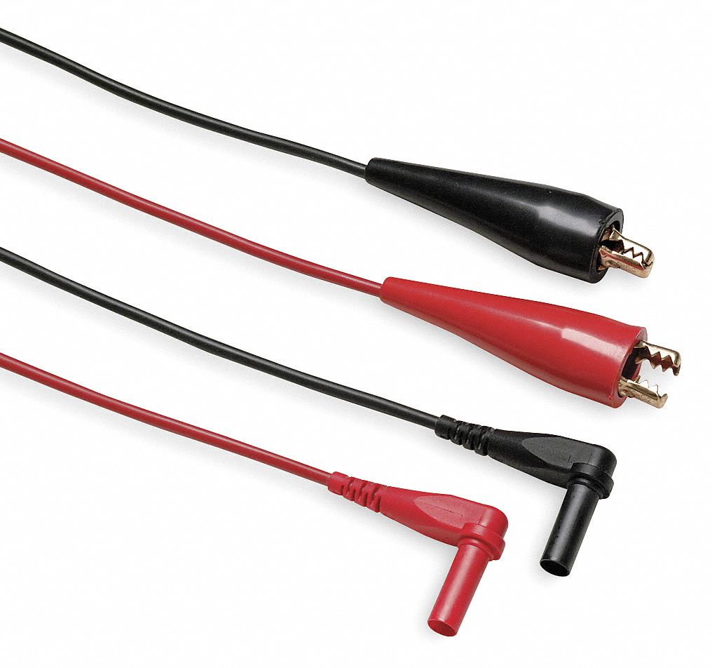 FLUKE 5 ft Right Angle Plug to Medium Alligator Clip Test Clip Leads, Black/Red 1TC11Fluke