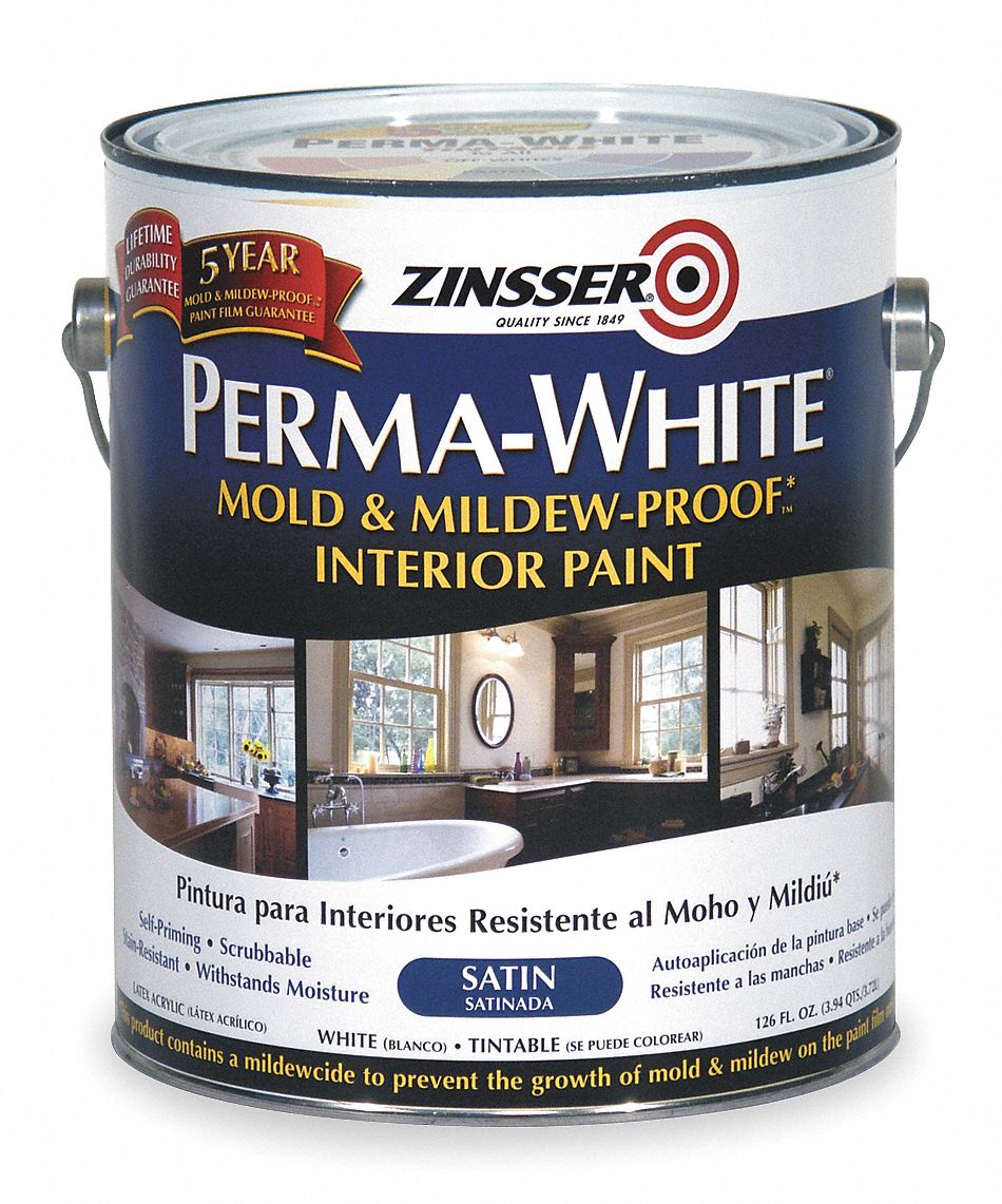 ZINSSER Satin Interior Paint, Water, White, 1 gal 4HFD92711 Grainger