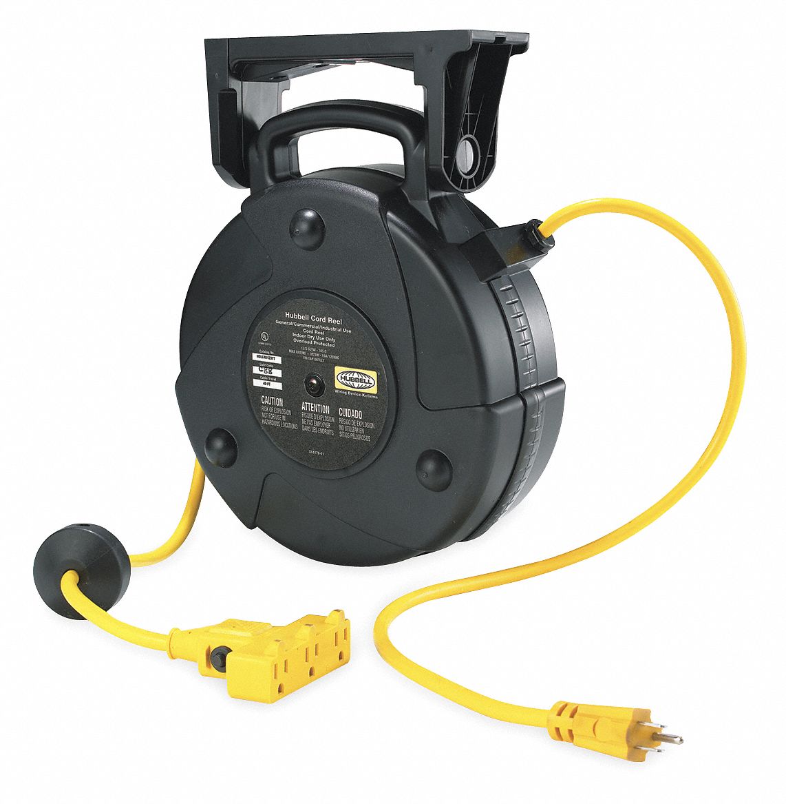 HUBBELL WIRING DEVICEKELLEMS 120VAC Commercial Retractable Cord Reel; Number of Outlets 3