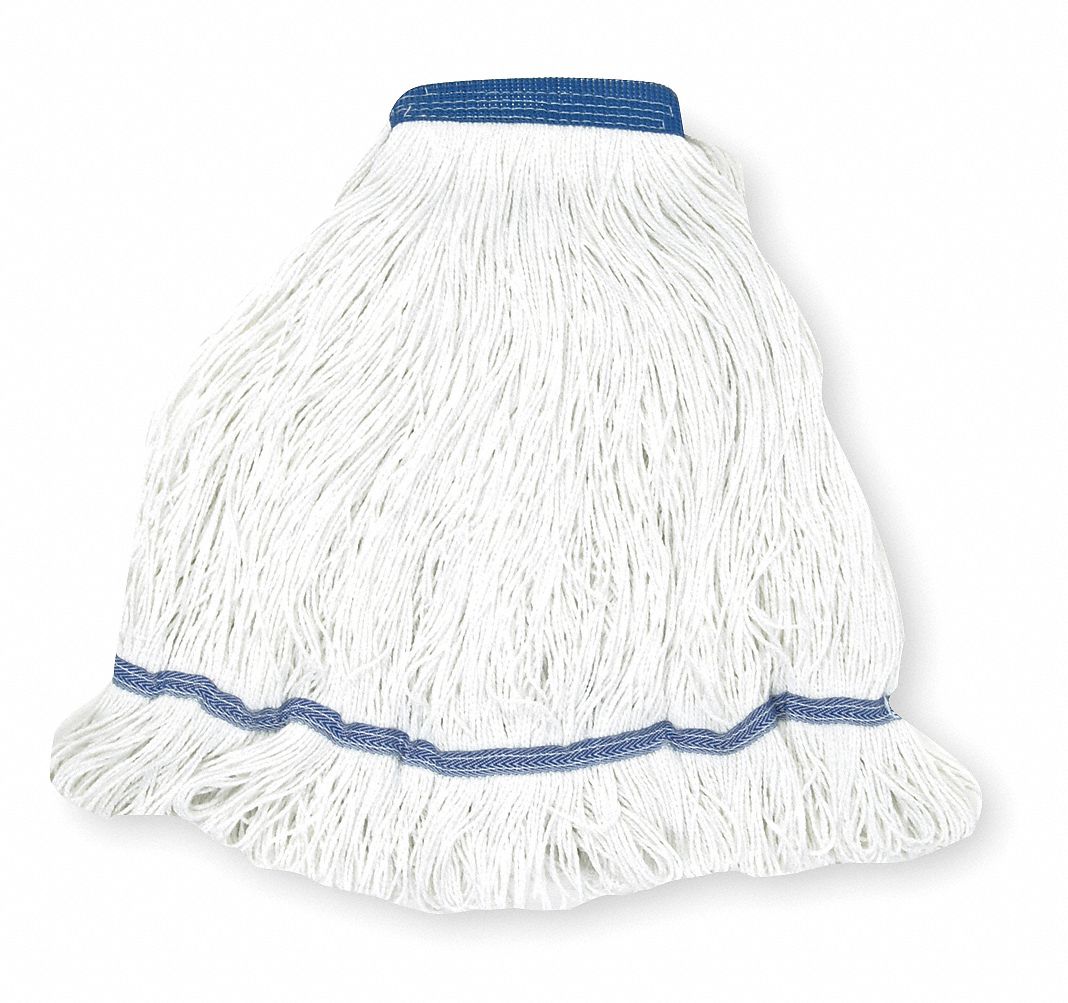 TOUGH GUY Wet Mop Nylon, 16 oz Dry Wt, 11/4 in Headband Size, White