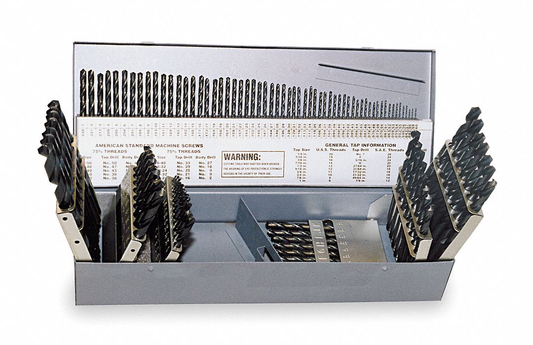 CHICAGOLATROBE 115 Pc Jobber Drill Bit Set, Cobalt Steel, Straw/Bronze 1G91546650 Grainger
