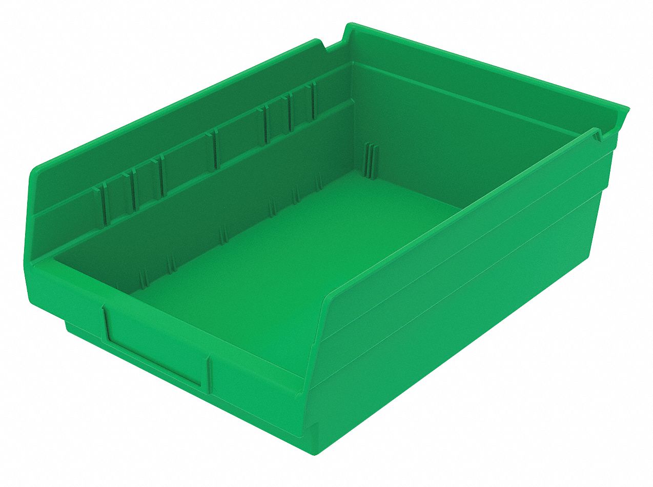 GRAINGER APPROVED Shelf Bin, Green, 4 inH x 11 5/8 inL x 8 3/8 inW, 1EA