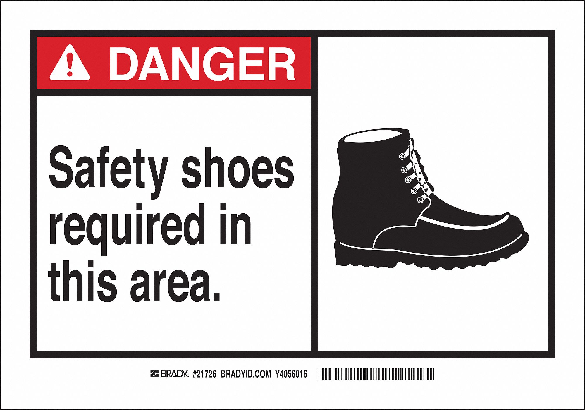Danger Sign, Safety Shoes Required In This Area., Header Danger