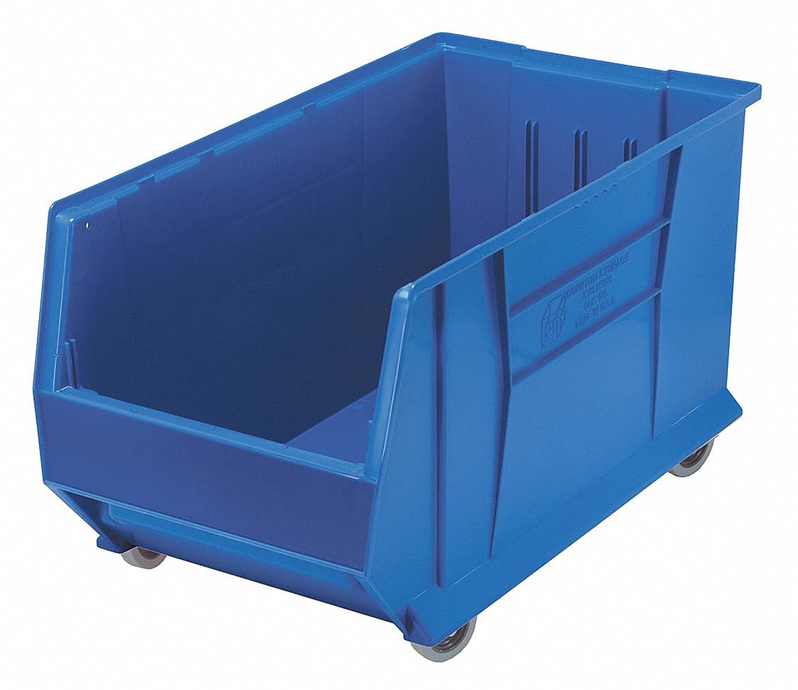 QUANTUM STORAGE SYSTEMS Mobile Hopper Bin, Blue, 15 inH x 29 7/8 inL x