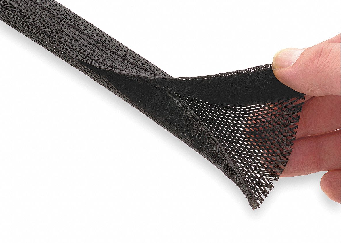 TECHFLEX Expandable Sleeving, I.D. 2.0 in, Length 25 ft, Black