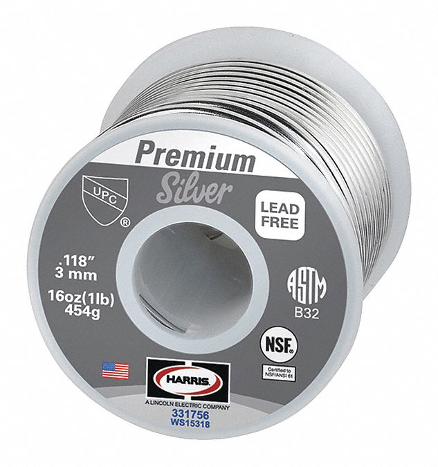 HARRIS Solder Wire 3 mm x 16 oz, Premium Silver 1UYG8331756 Grainger