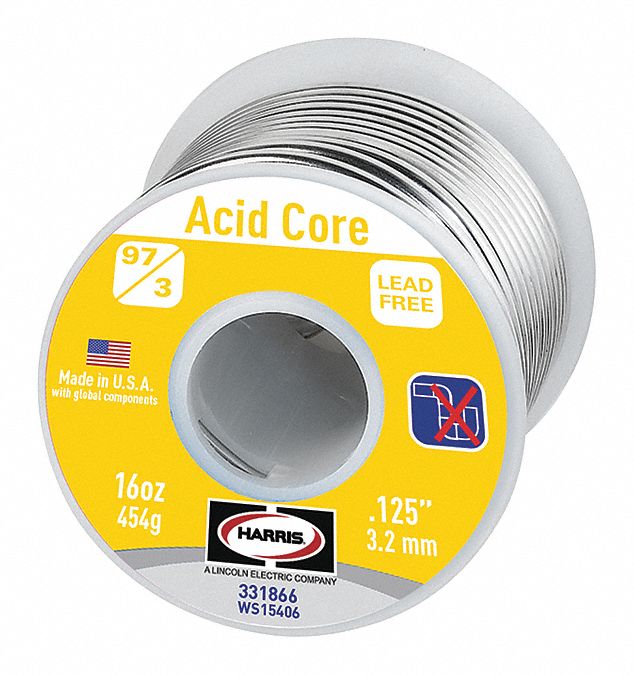 HARRIS Solder Wire 1/8 in x 1 lb, 97/3 1UYK6331866 Grainger