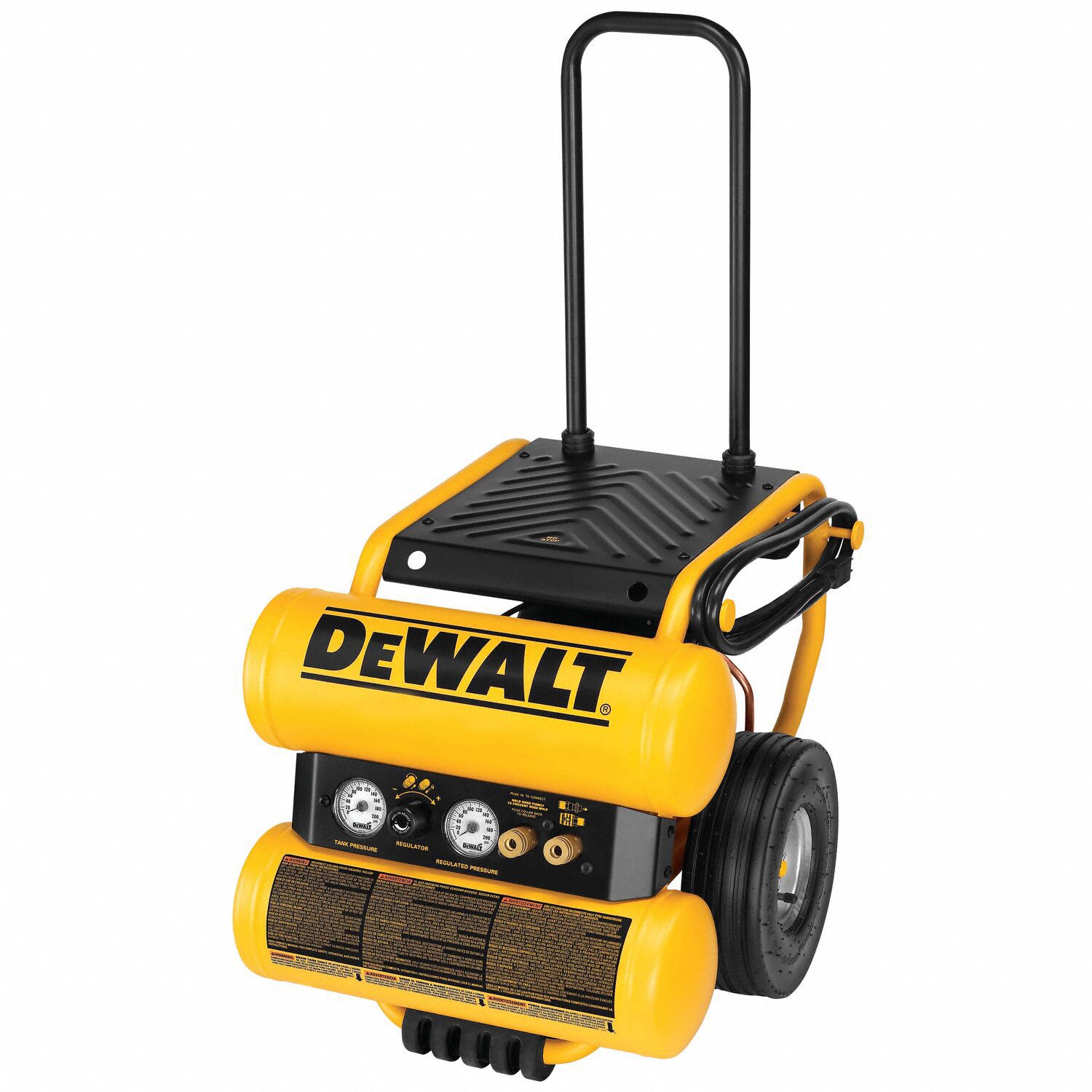 DEWALT Portable Air Compressor: Oil Lubricated, 4 gal, Twin Stack, 1.1