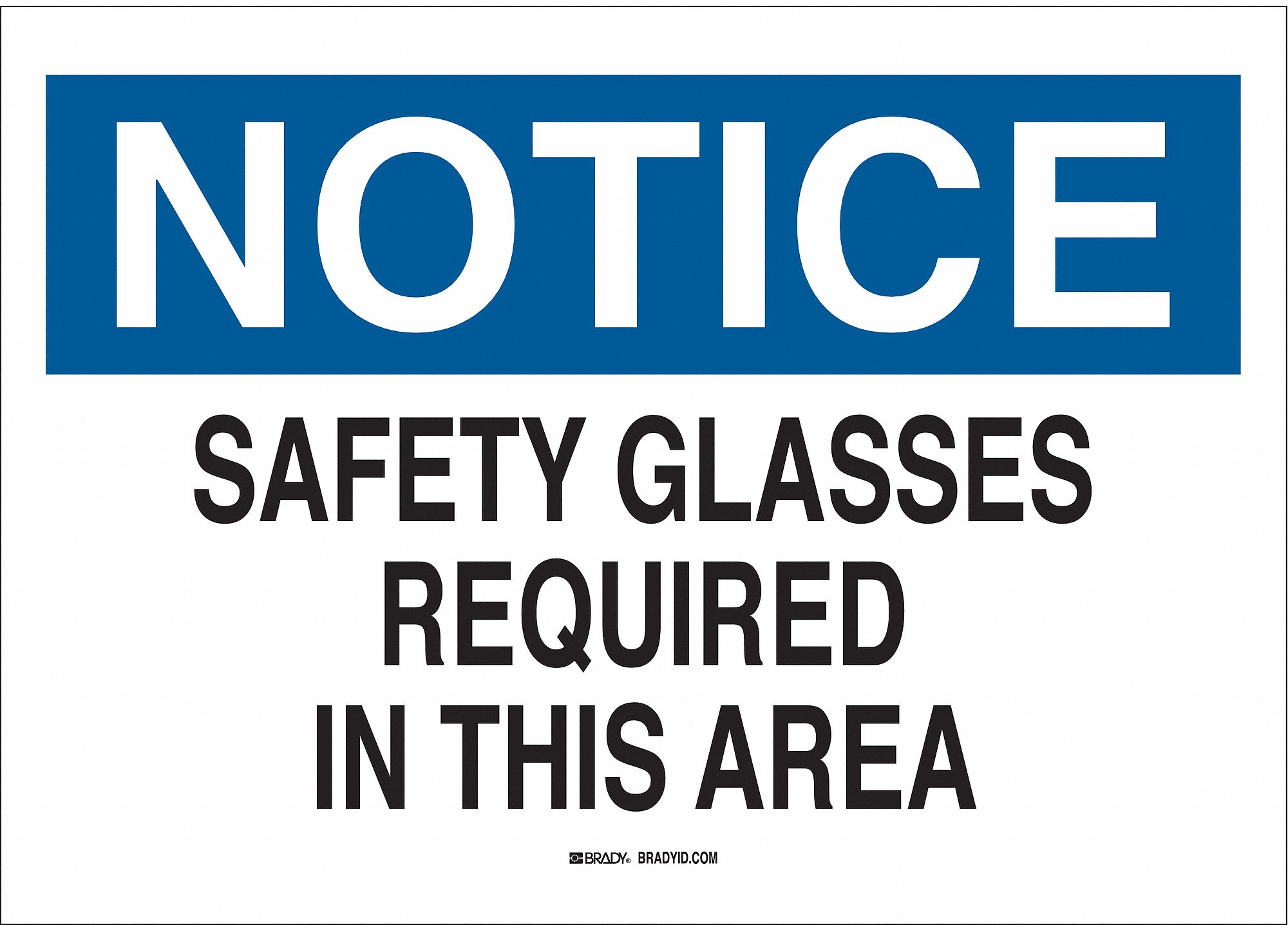 BRADY Safety Label, Safety Glasses Required In This Area, Sign Header