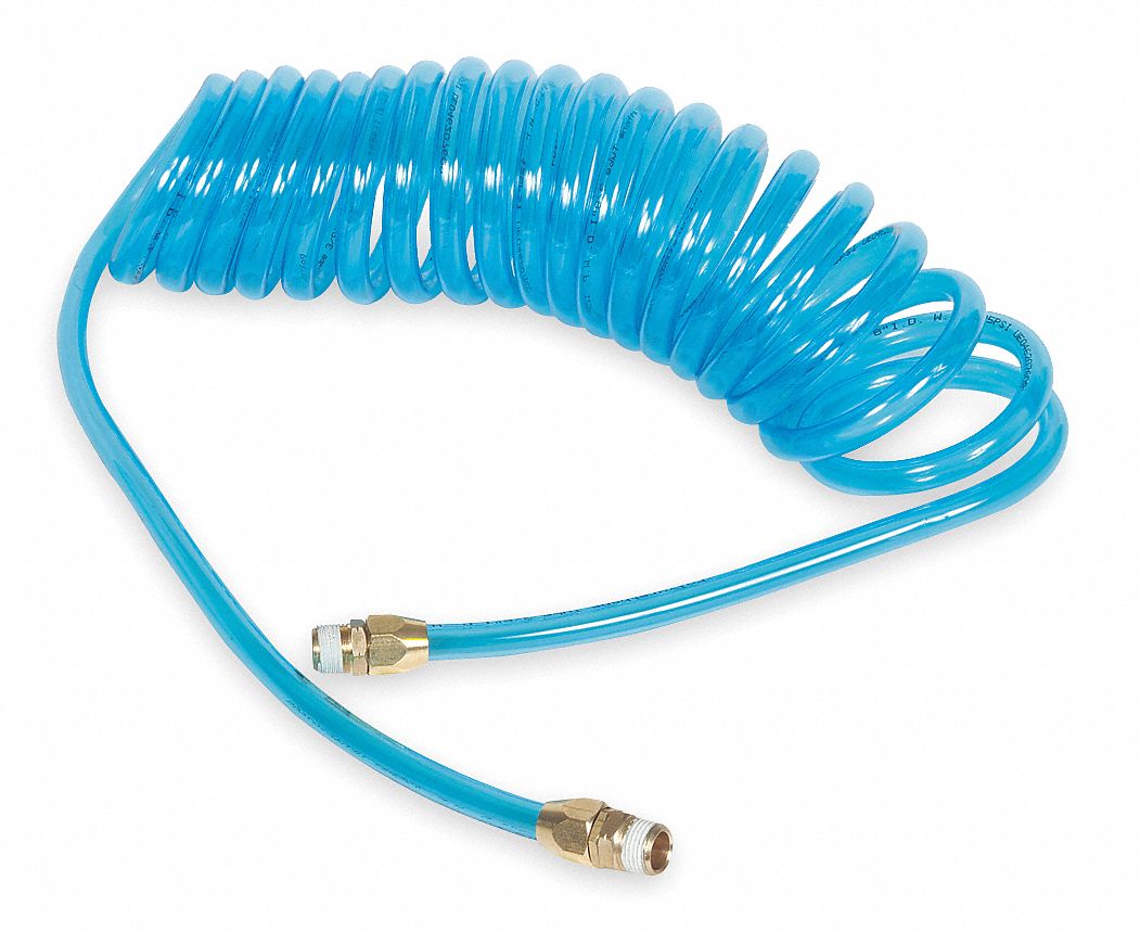 SPEEDAIRE Coiled Air Hose, Polyurethane, 125 psi, 1/4 in, 6 ft, Blue
