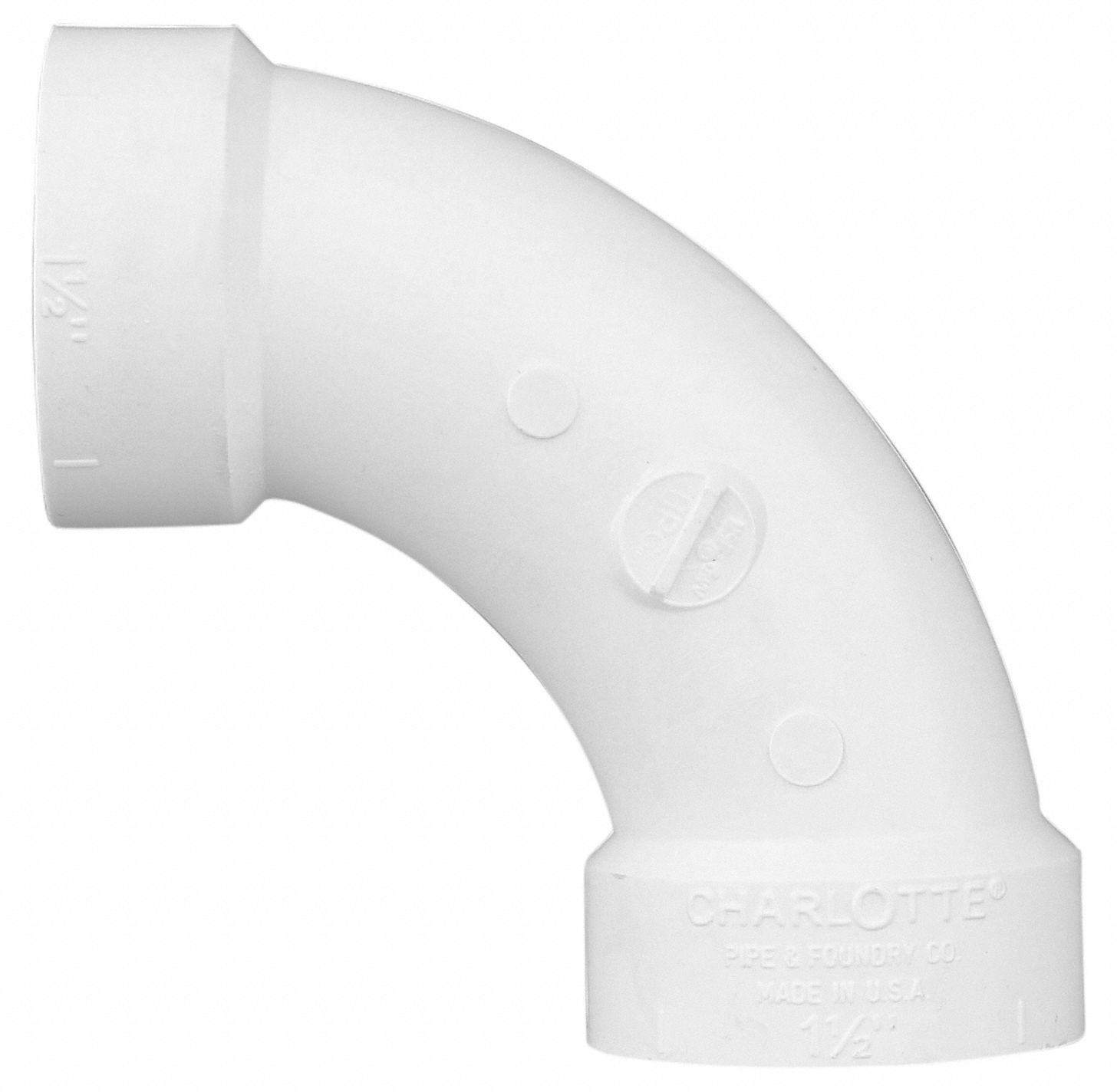 GRAINGER APPROVED PVC Elbow, 90 Degrees , Long Sweep, Hub, 11/2 in