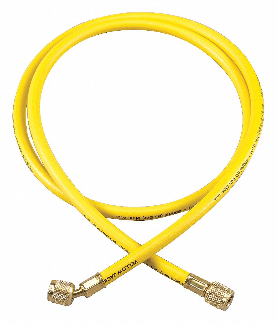 YELLOW JACKET Charging/Vacuum Hose, 0 °, 1/4 in Female, Brass Fitting