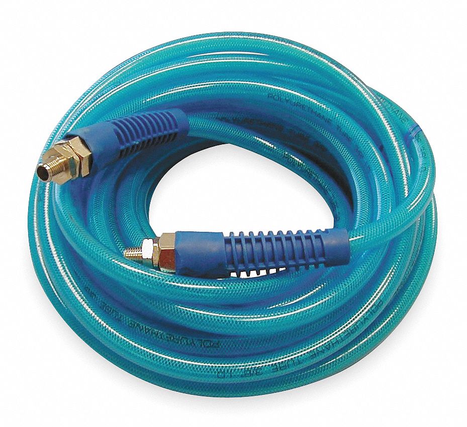 ATP Coiled Air Hose, Polyurethane, 210 psi, 1/4 in, 25 ft, Blue 1WVG5
