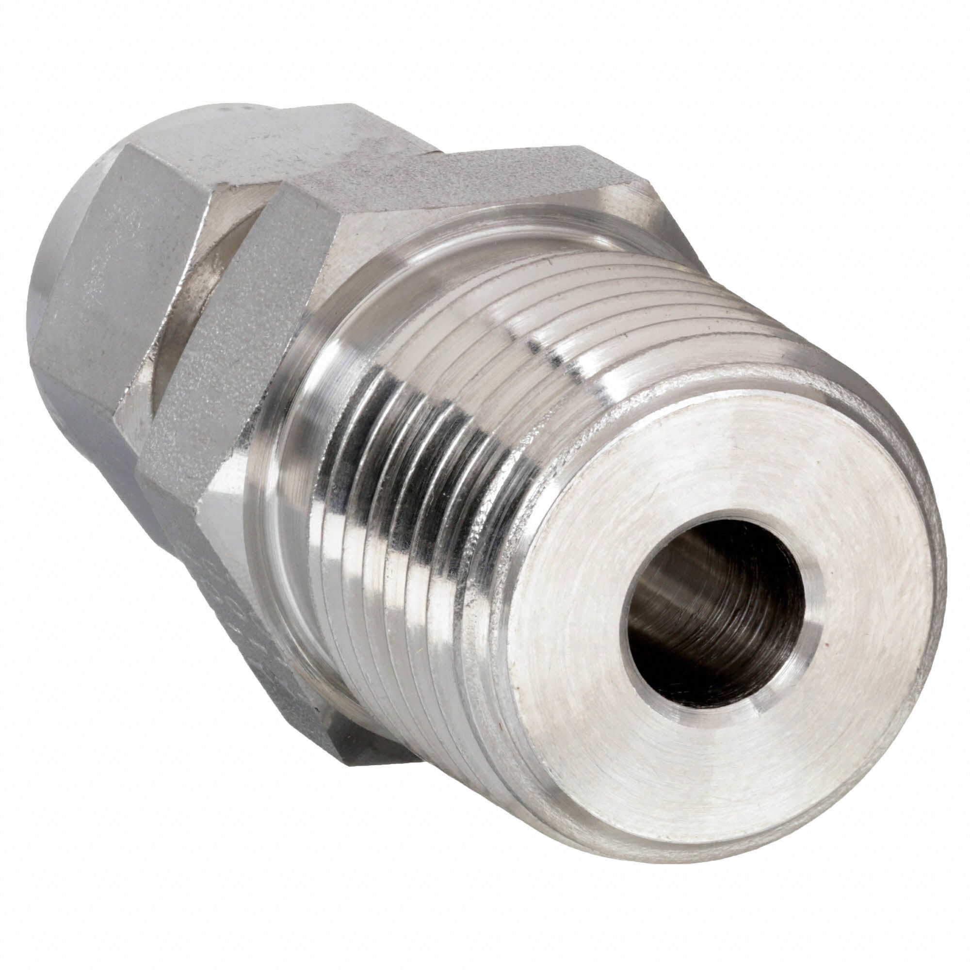 PARKER Male Connector, 3/8 in Tube Size, 1/4 in Pipe Size Pipe Fitting, Metal, 5/8 in Hex Size