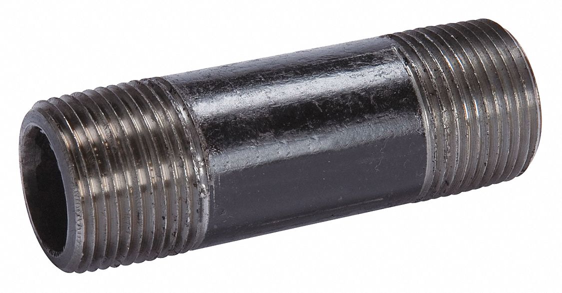 GRAINGER APPROVED 3" Black Steel Pipe, 12" Overall Pipe Length, Non