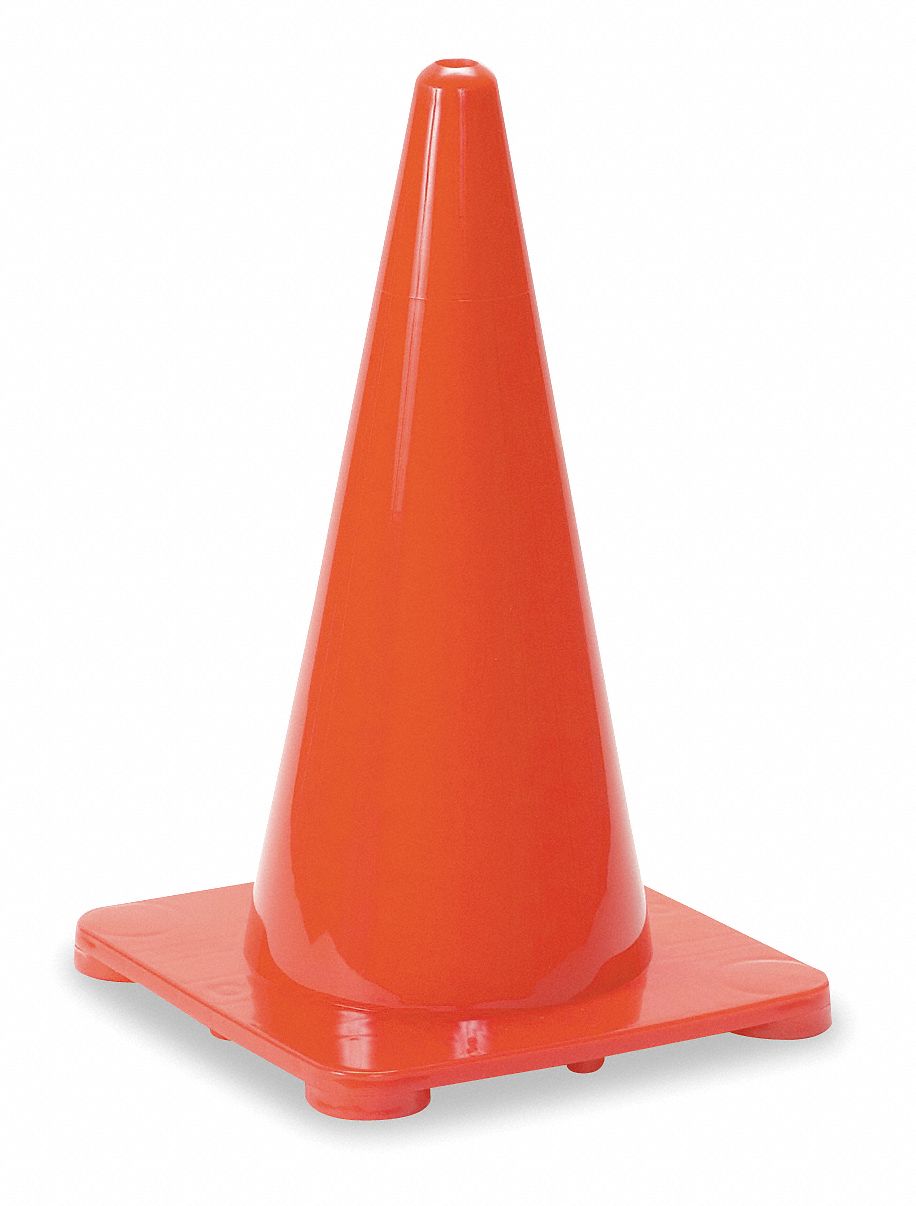 GRAINGER APPROVED Traffic Cone, 18 in Cone Height, Red, Polyethylene