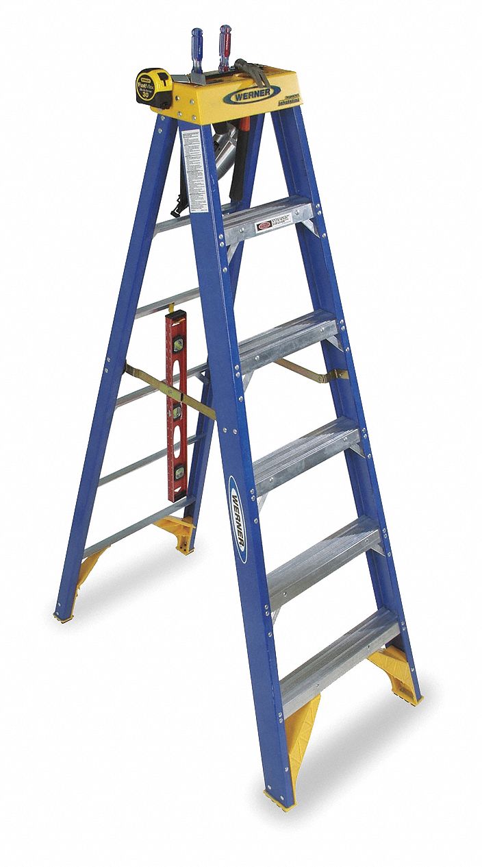 WERNER, 6 ft Ladder Ht, 5 Steps, Stepladder 1YME1OBCN06 Grainger