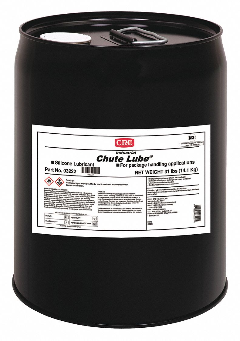 CRC Chute Lubricant 40° to 400°F, H2 No Food Contact, Silicone, 5 gal, Pail, Yellow 1YNX1