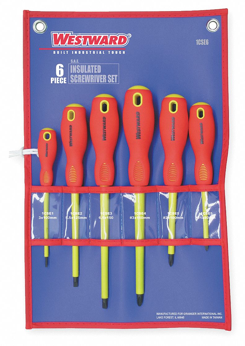 WESTWARD Insulated Screwdriver Set, Assorted, Number of Pieces 6