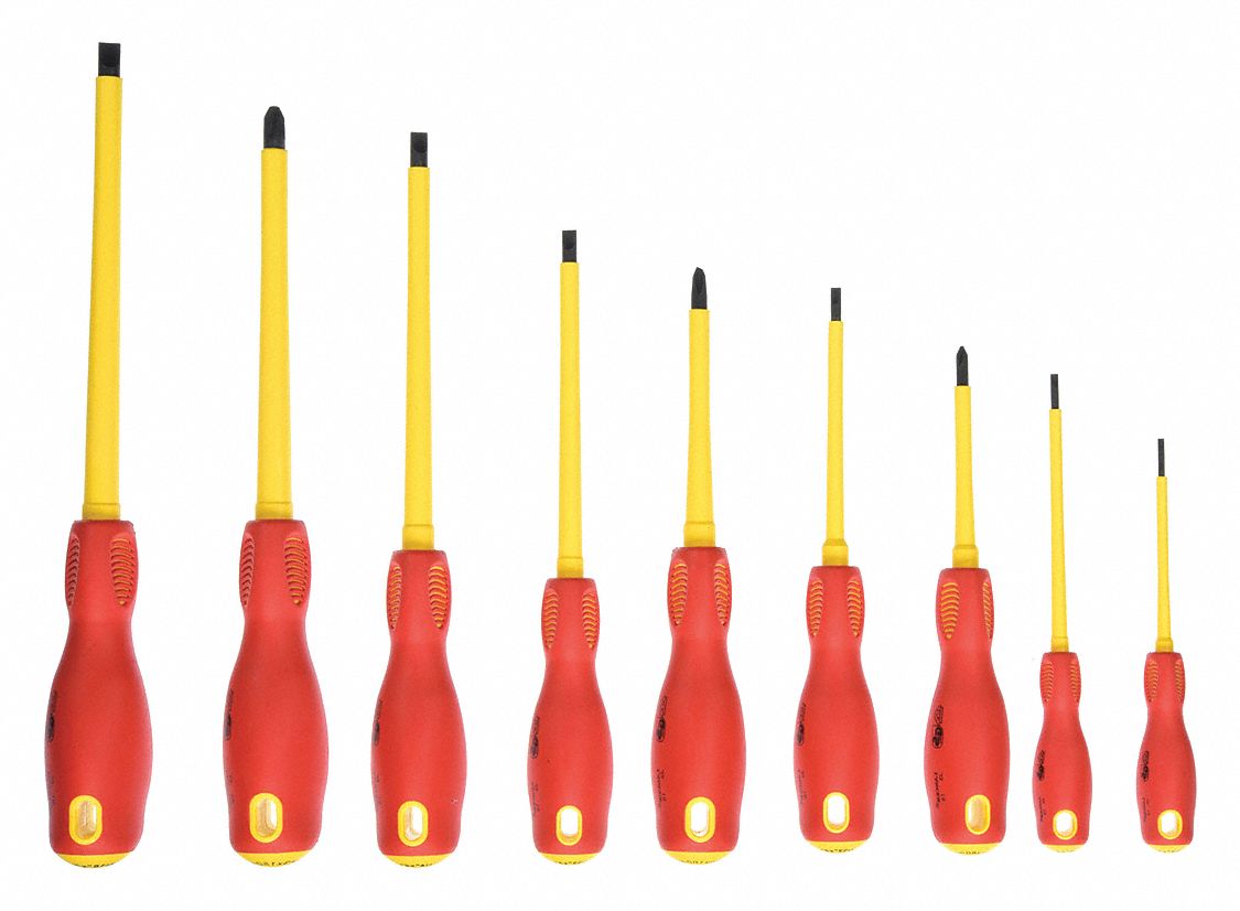 WESTWARD, 9 Pieces, Phillips/Slotted Tip, Insulated Screwdriver Set