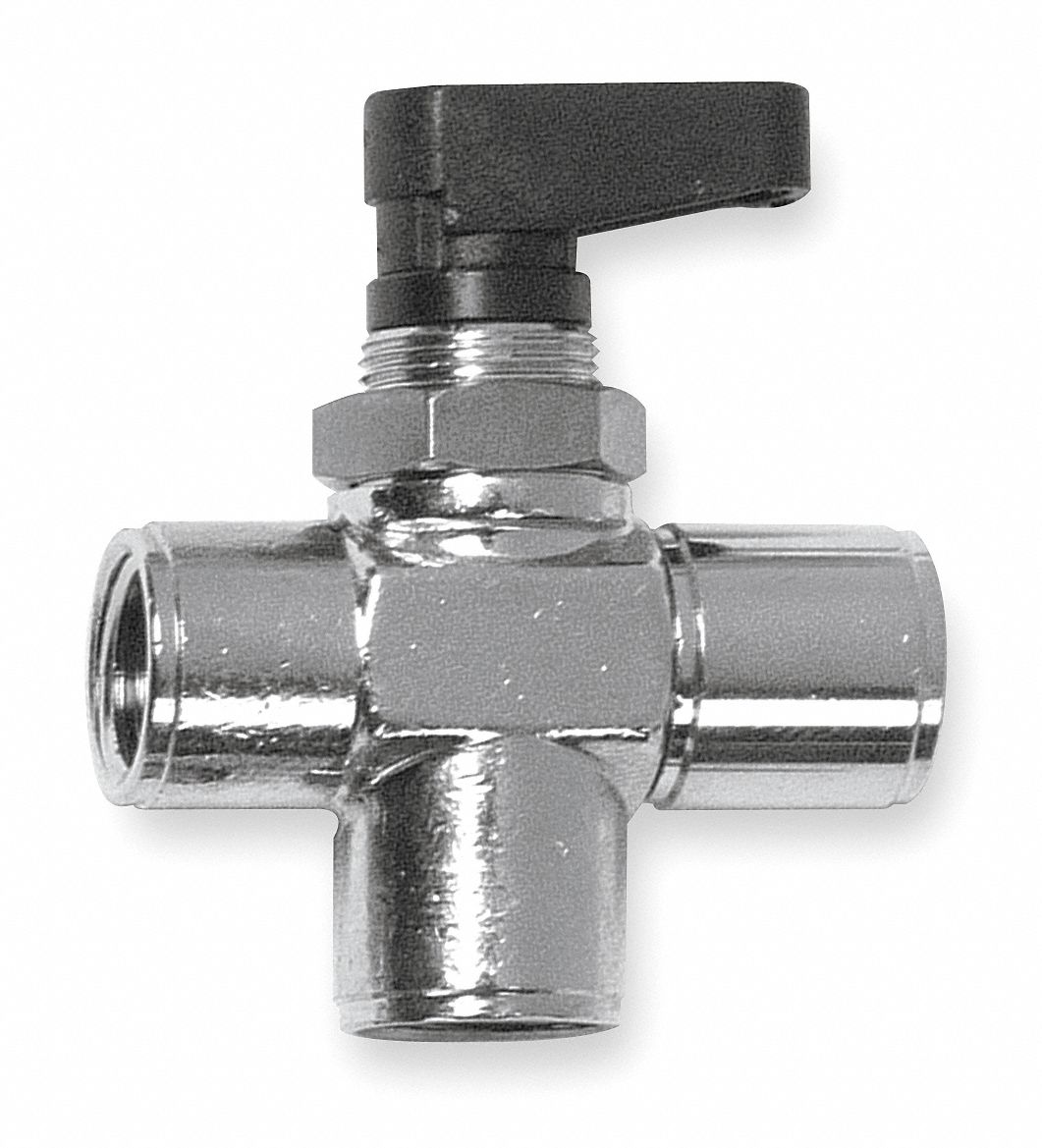 ALPHA FITTINGS Mini Ball Valve, NickelPlated Brass, 3Way, 1Piece