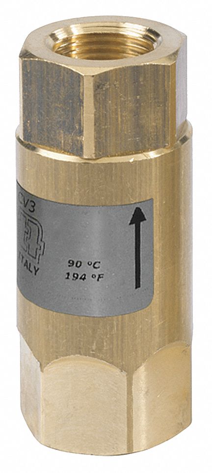 MECLINE Check Valve, 3/8 in, Single, Inline Spring Piston, Brass, Buna