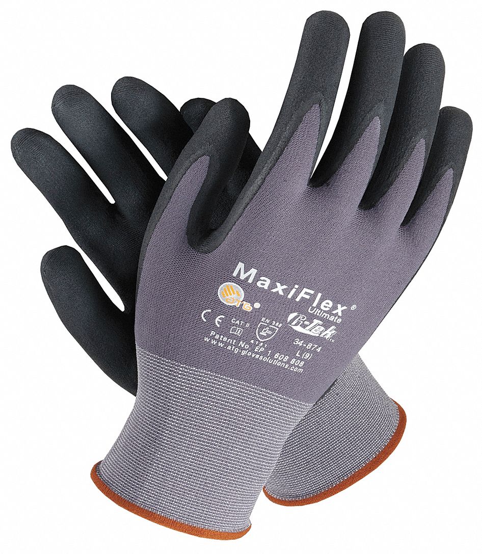 PIP Coated Gloves, Nitrile, S, Black/Gray, PR 20HA1534874V/S Grainger