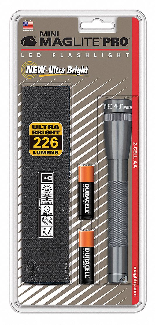 Handheld Flashlight AA Battery, LED, 6.61 in Lg, 332 lm Max Lumens