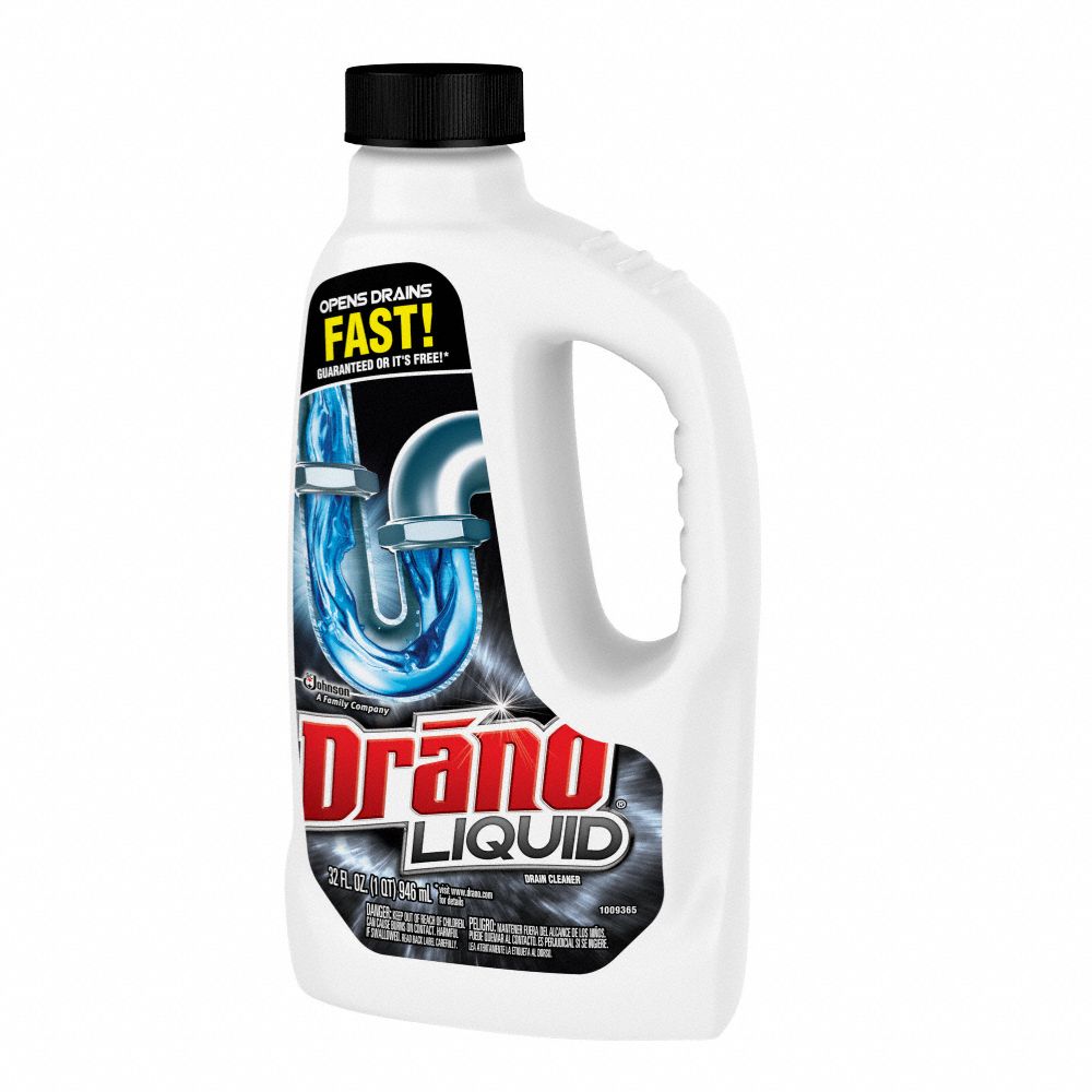 DRANO Drain Opener, 32 oz Jug, Unscented Liquid, Ready to Use, 12 PK