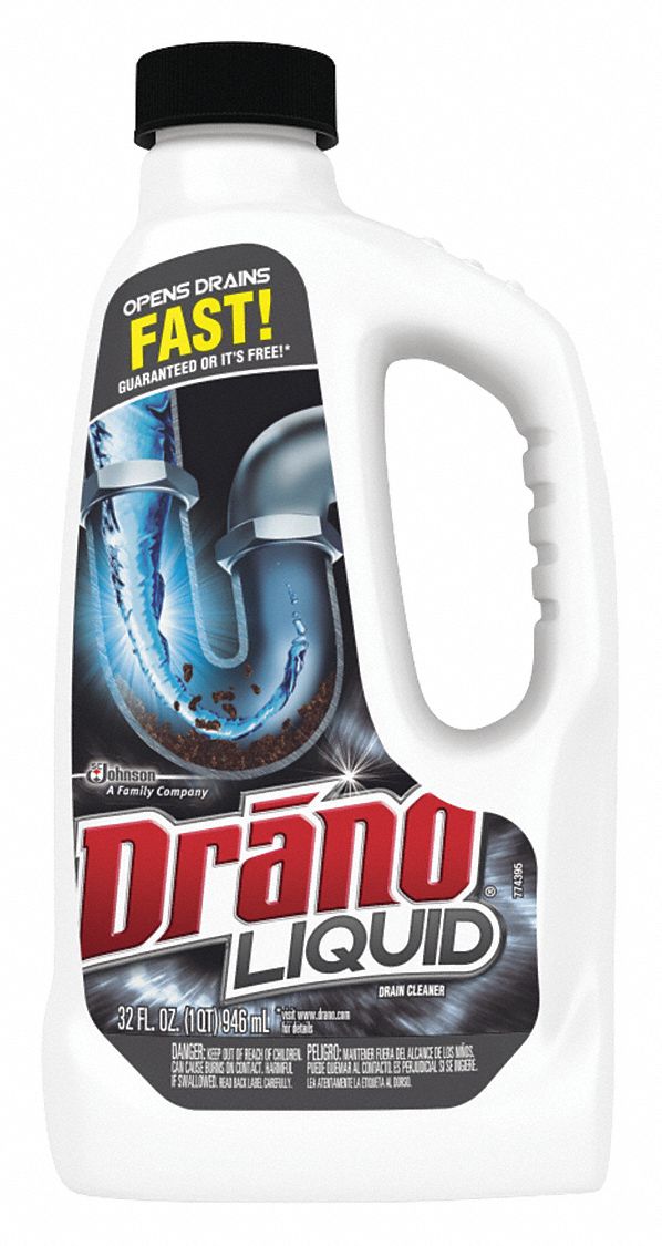 DRANO Drain Opener, 32 oz Jug, Unscented Liquid, Ready to Use, 12 PK