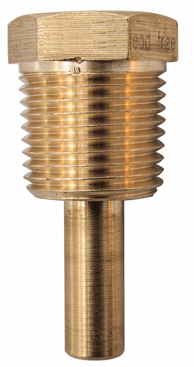 WINTERS Threaded Thermowell, Brass, Shank Type Straight, 1/2 in MNPT