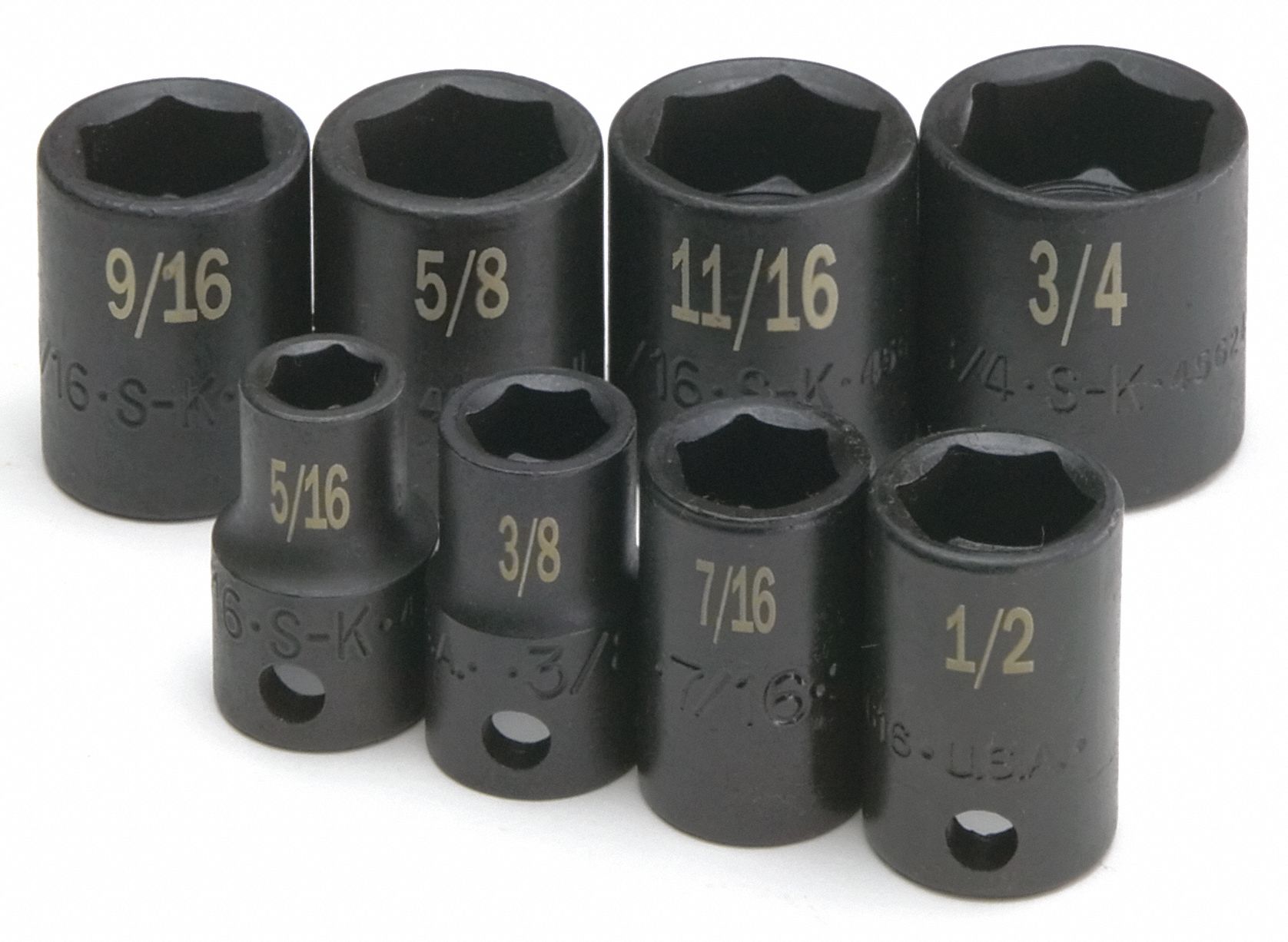 Impact Socket Set, Black Oxide, 3/8 in, Impact Rated No - Grainger