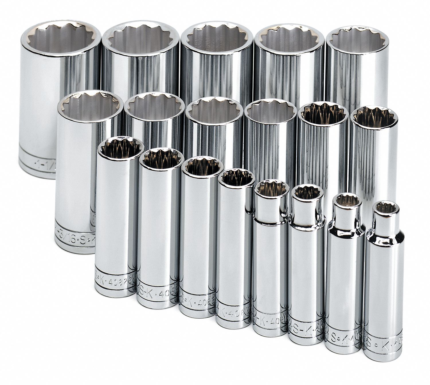 SK PROFESSIONAL TOOLS, 1/2 in Drive Size, 19 Pieces, Socket Set
