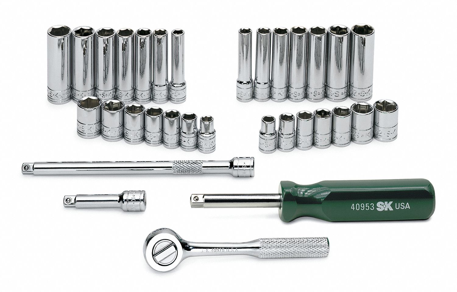 SK PROFESSIONAL TOOLS Socket Wrench Set, Socket Size Range 1/4 in to 1/