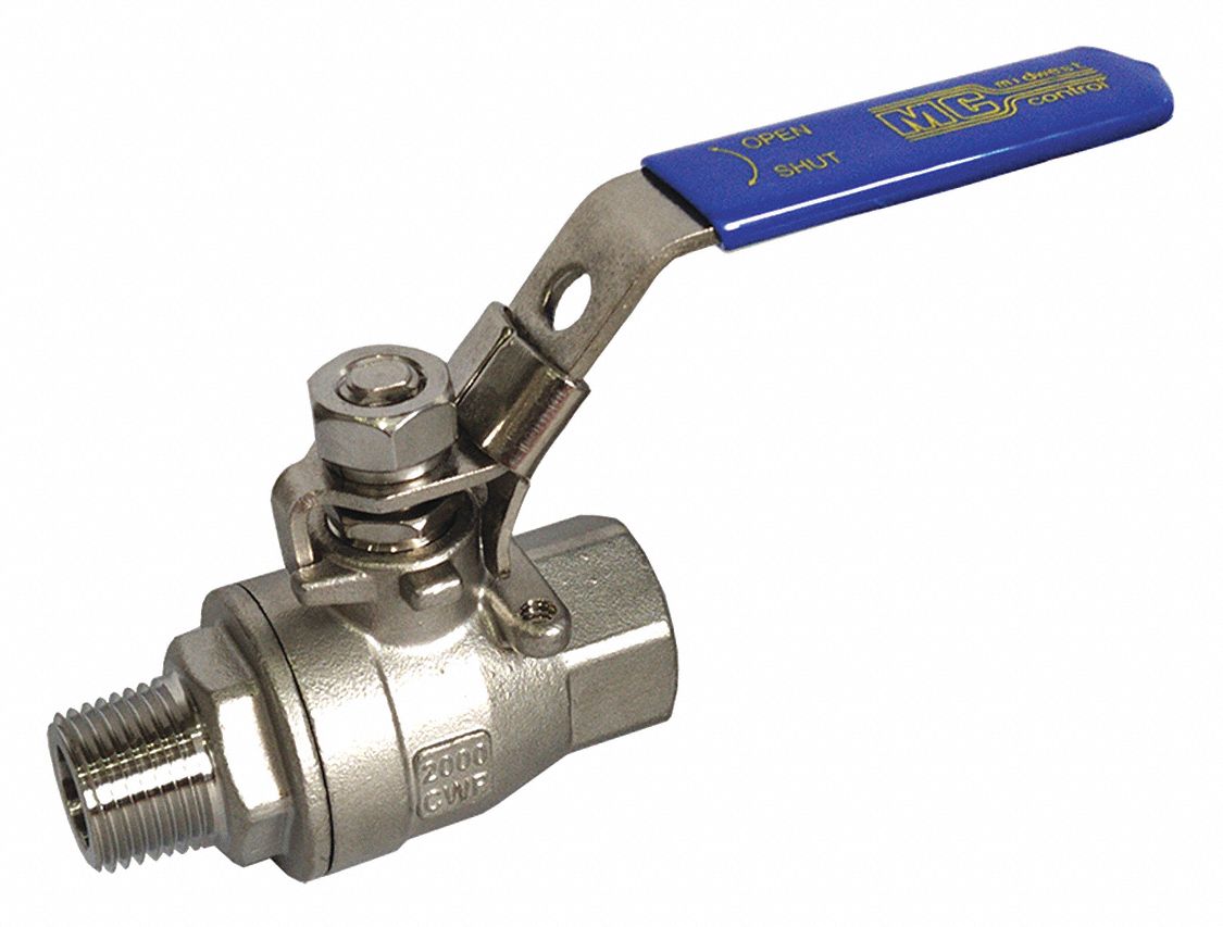 GRAINGER APPROVED Ball Valve, 316 Stainless Steel, Inline, 2Piece, Pipe Size 1/2 in, Connection