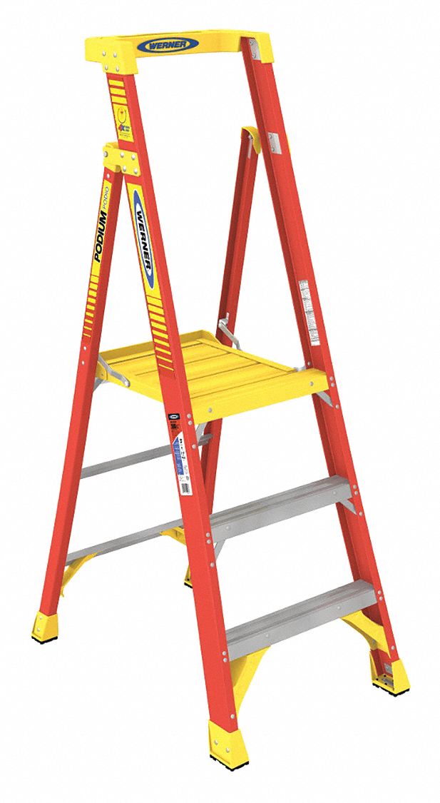 WERNER, 5 ft Overall Ht, Fiberglass, Podium Stepladder 20KJ26PD6203