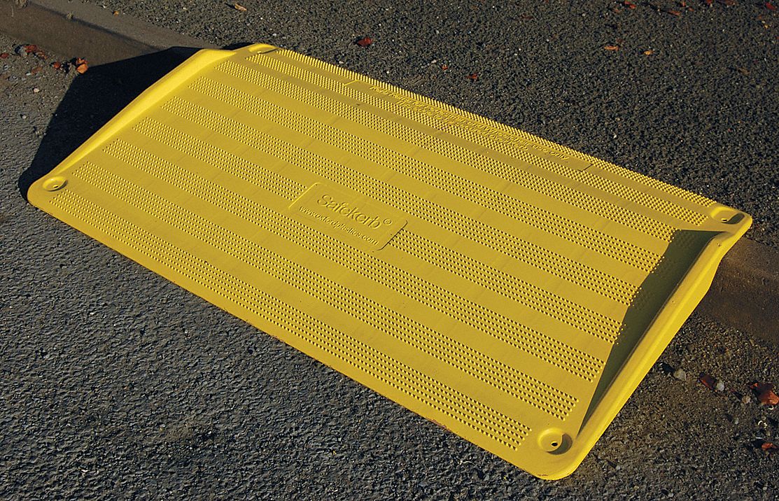 PLASTICADE 50 inL x 29 1/2 inW Plastic Curb Ramp, Yellow 20PF73CSP