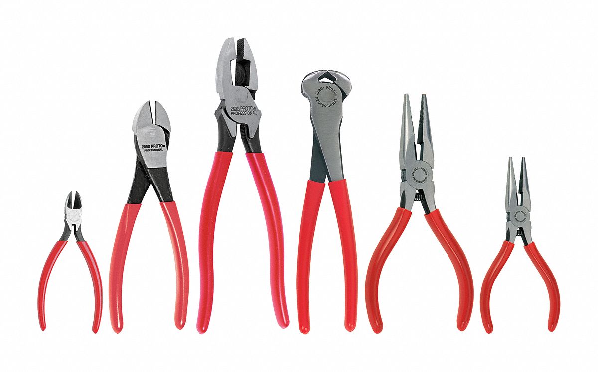 PROTO Pliers Set, 6 pcs., Plastisol Grips 20PG84J201GS Grainger