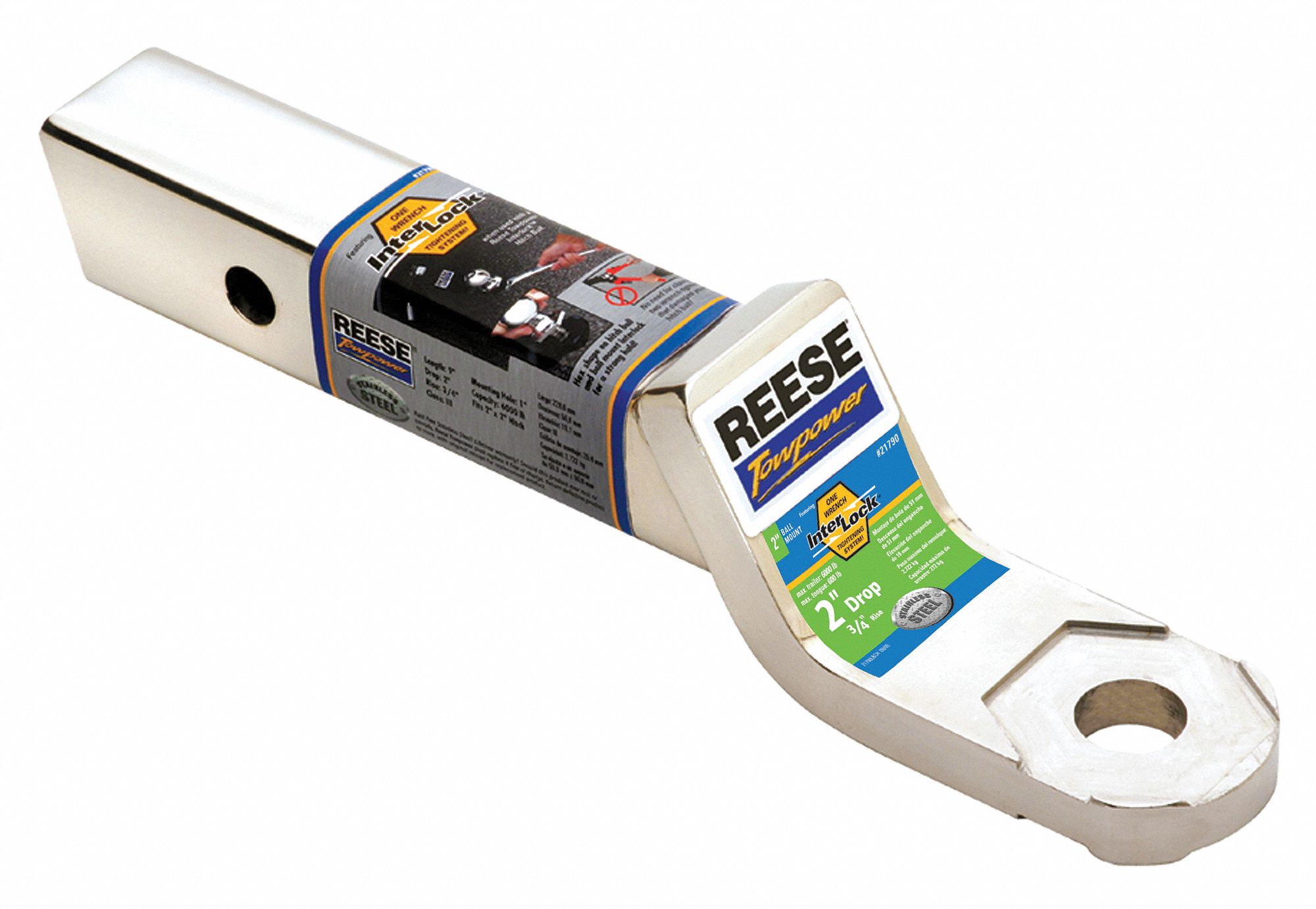 REESE Stainless Steel Ball Mount 6000 lb Capacity GVW, Class III, Fits