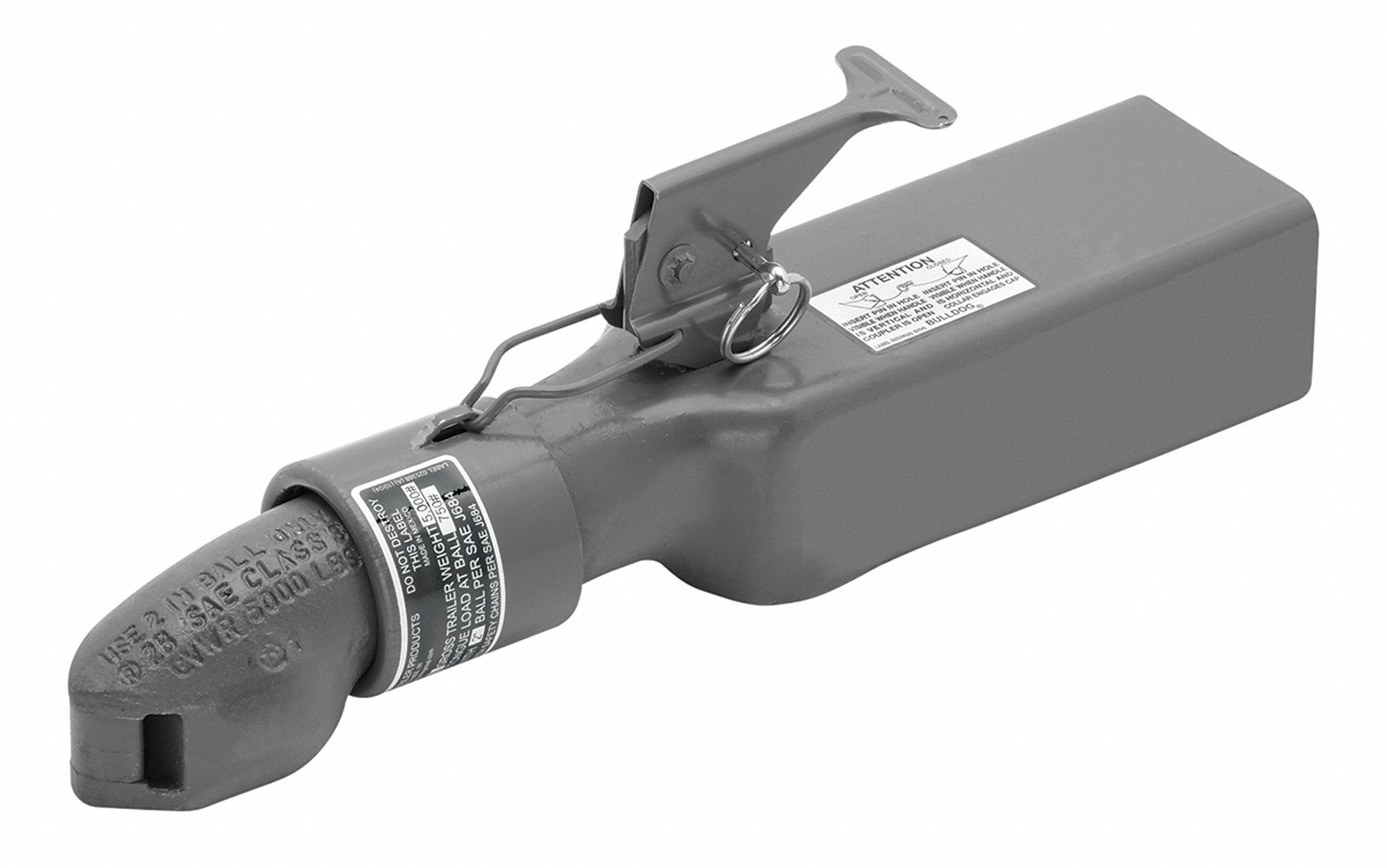 BULLDOG Class III Trailer Coupler, 5,000 lb Capacity GVW, Gray Primer Finish, 2 in Ball Size