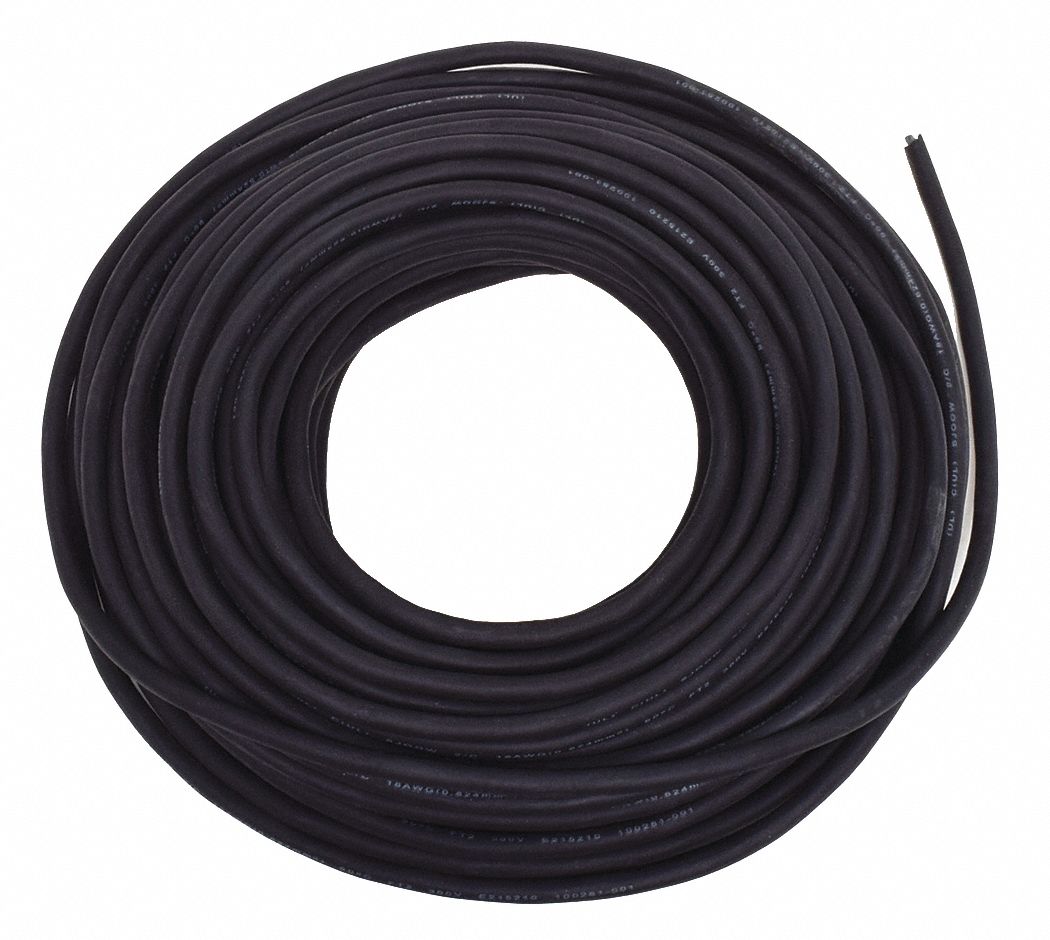 GRAINGER APPROVED Portable Cord, Number of Conductors 2, 18 AWG, SJOOW, 100 ft., Black 20PX69