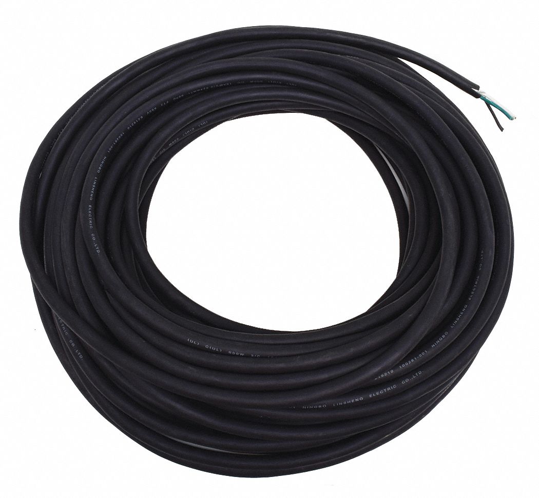 GRAINGER APPROVED Portable Cord, Number of Conductors 3, 18 AWG, SOOW, 100 ft, Black 20PY58